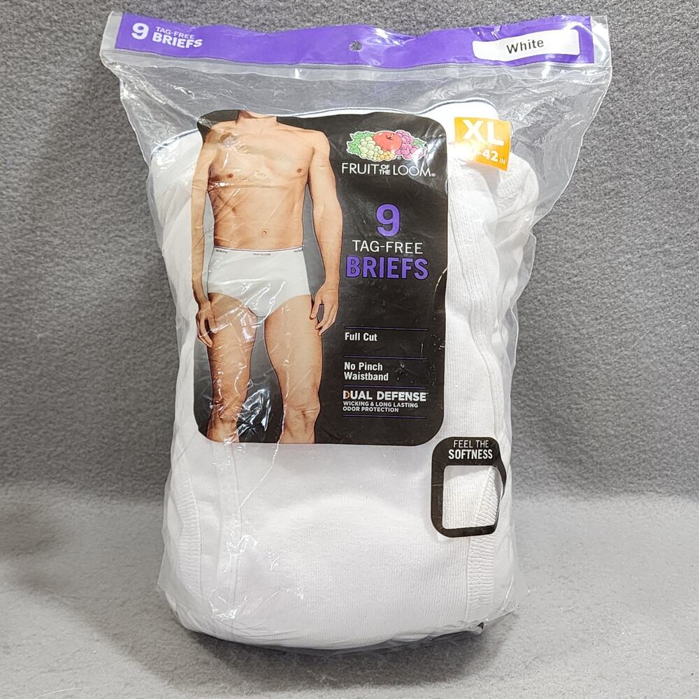 Fruit Of The Loom 9pk Tag Free Full Cut 100% Cotton Briefs Mens Sz XL 40-42 NIP
